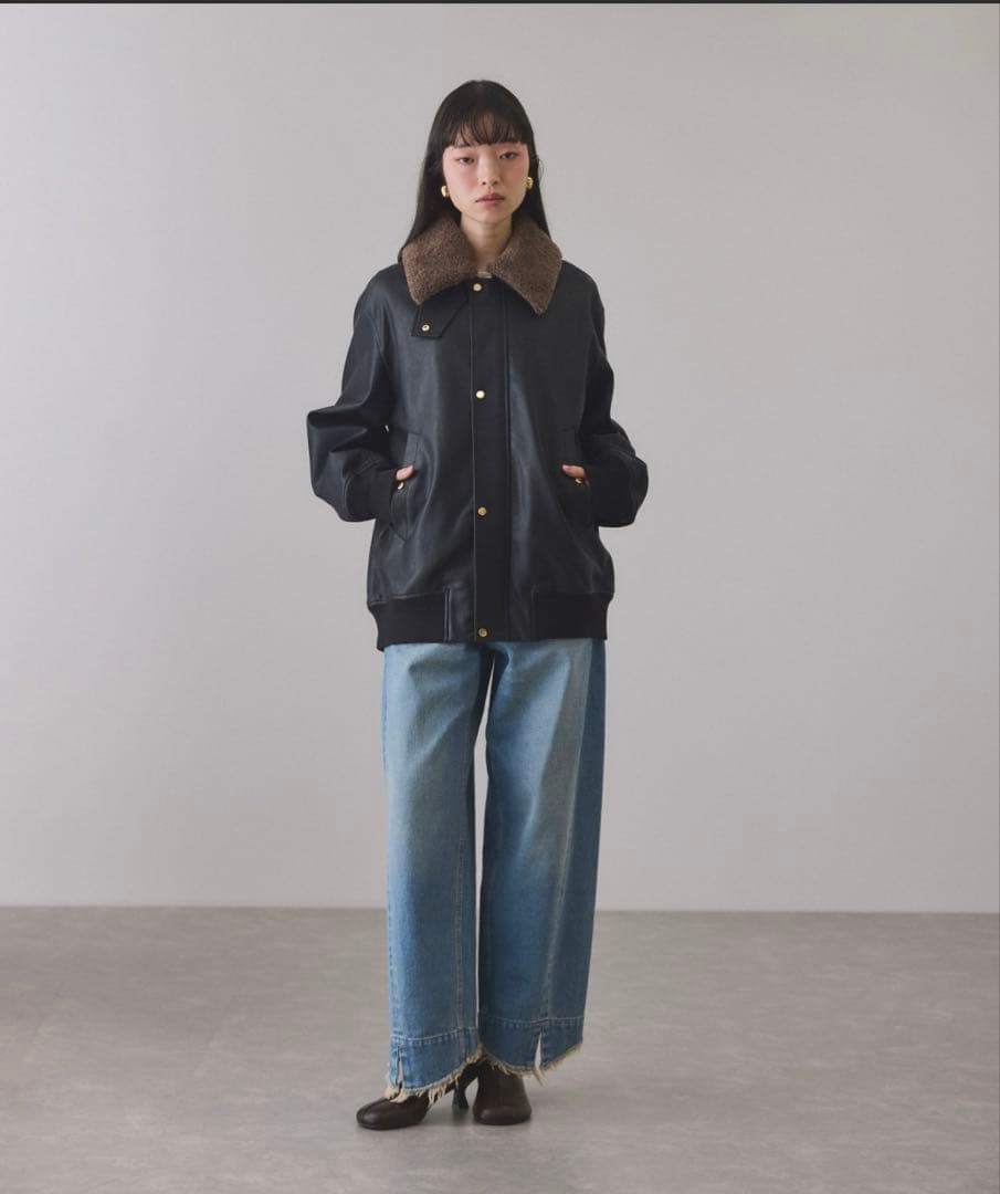 アダムエロペ　シンセティックレザーフライトジャケット　黒