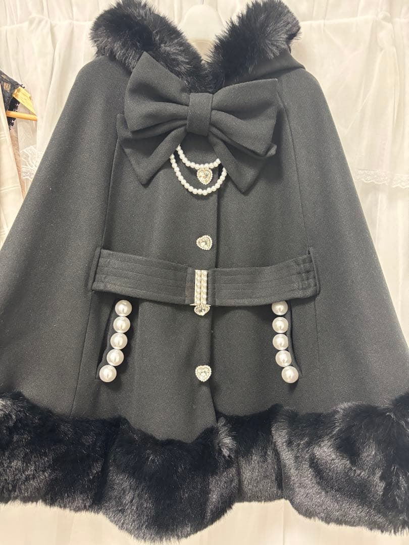 MA'RS ベルト付きケープコート 黒