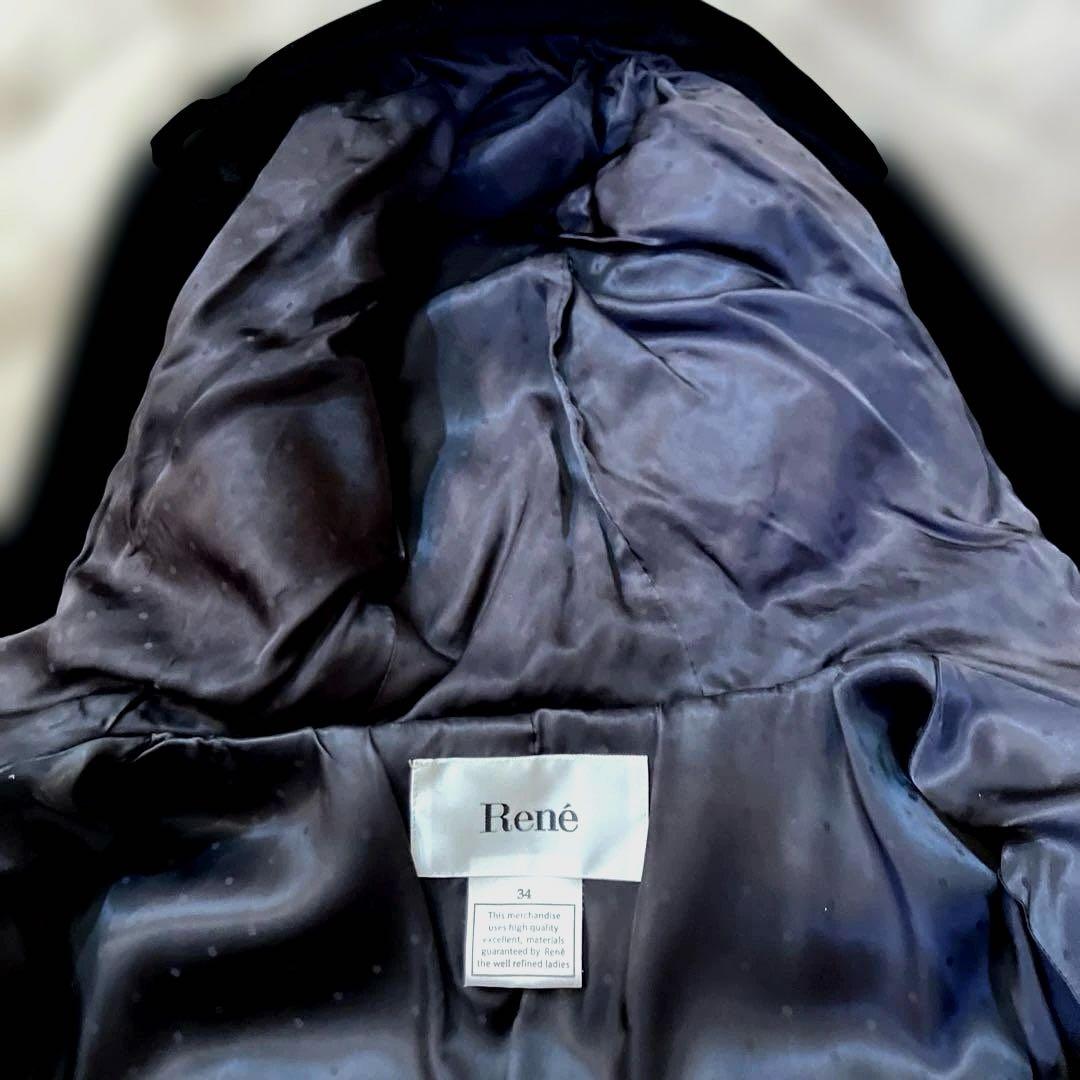 美品　フード付きブラックロングコート　Rene