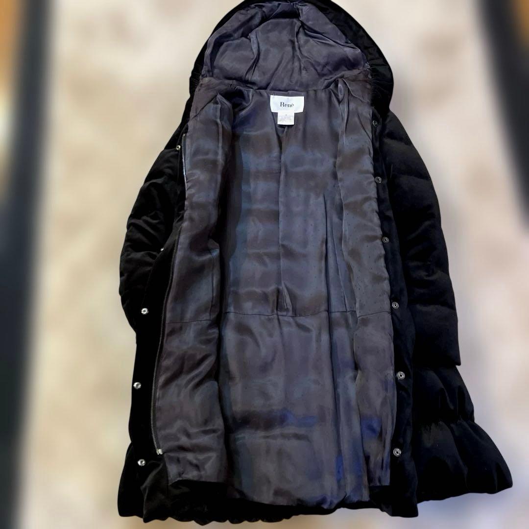 美品　フード付きブラックロングコート　Rene