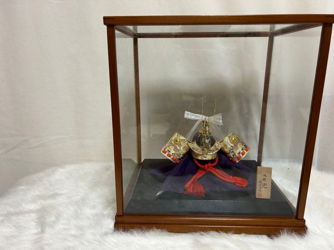 純銀 兜 (剣付) 銀細工 関工芸 武比古 ケース飾り 兜飾り 兜　龍　辰