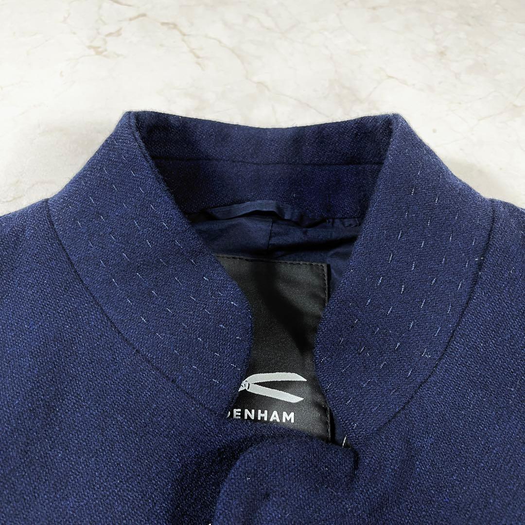 ✨美品 デンハム 希少 刺子 マオカラーコート ネイビー 刻印ボタン 裏プリント
