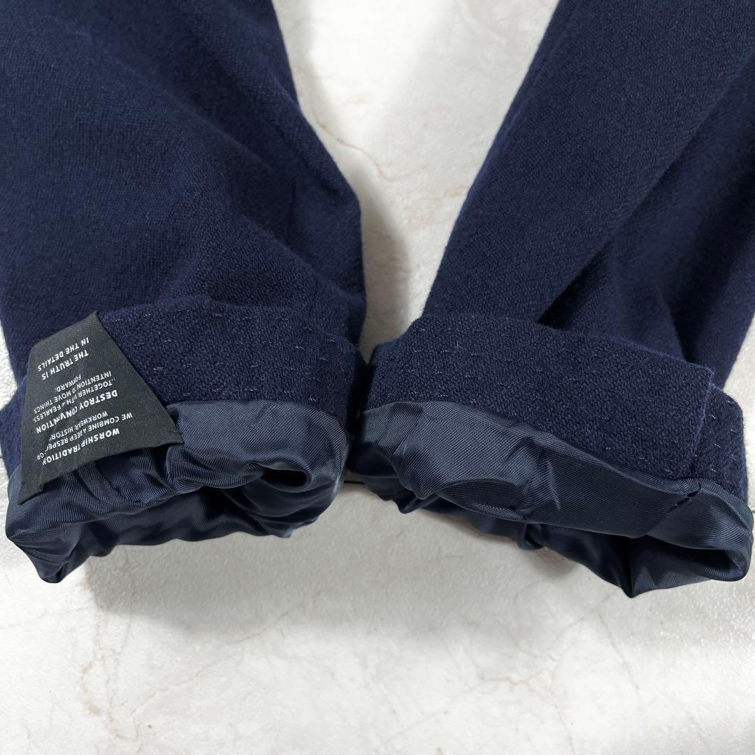 ✨美品 デンハム 希少 刺子 マオカラーコート ネイビー 刻印ボタン 裏プリント