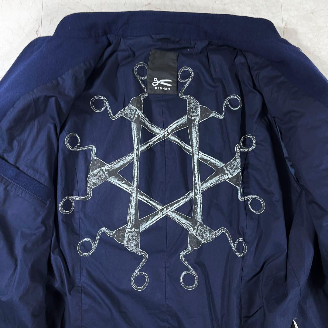 ✨美品 デンハム 希少 刺子 マオカラーコート ネイビー 刻印ボタン 裏プリント