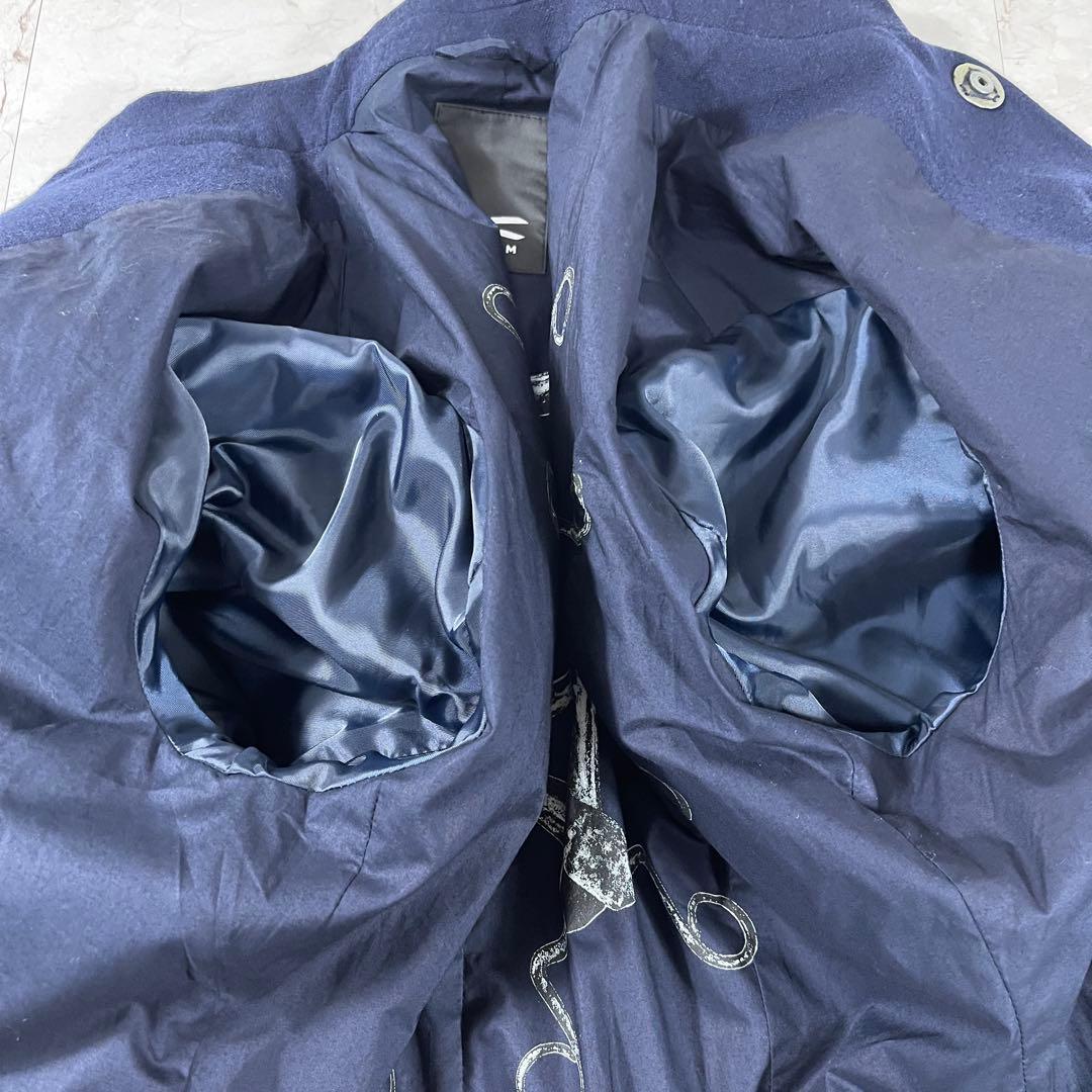 ✨美品 デンハム 希少 刺子 マオカラーコート ネイビー 刻印ボタン 裏プリント