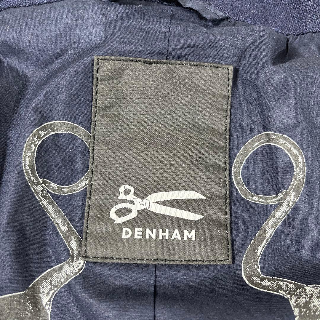 ✨美品 デンハム 希少 刺子 マオカラーコート ネイビー 刻印ボタン 裏プリント