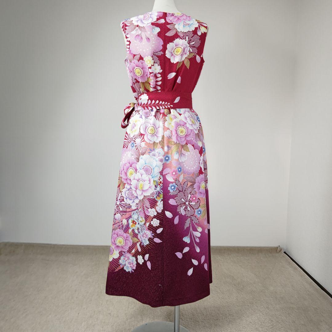 zunezune 振袖ドレス ノースリーブ 着物リメイク 赤