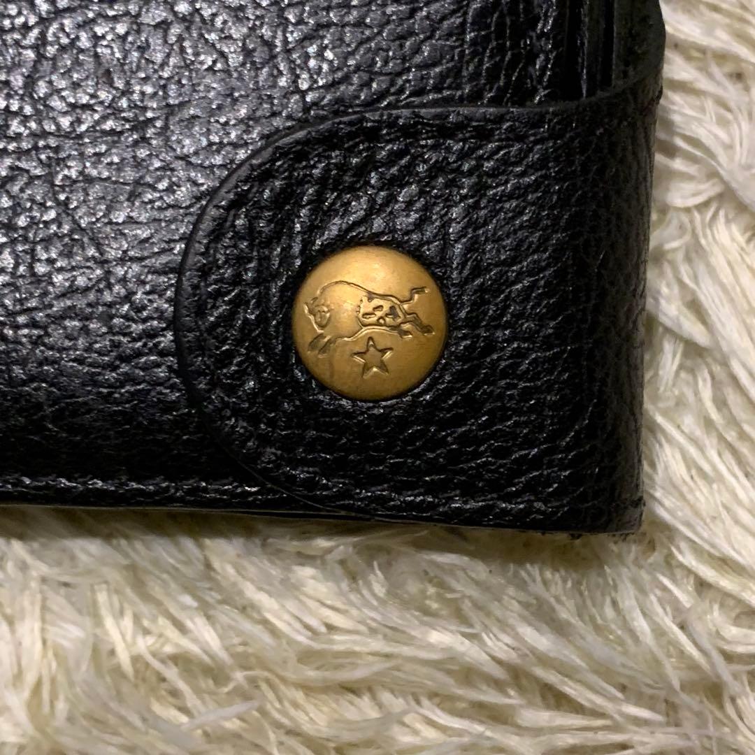 美品✨ イルビゾンテ 二つ折り財布 レザー 金ボタン 多機能 ブラック