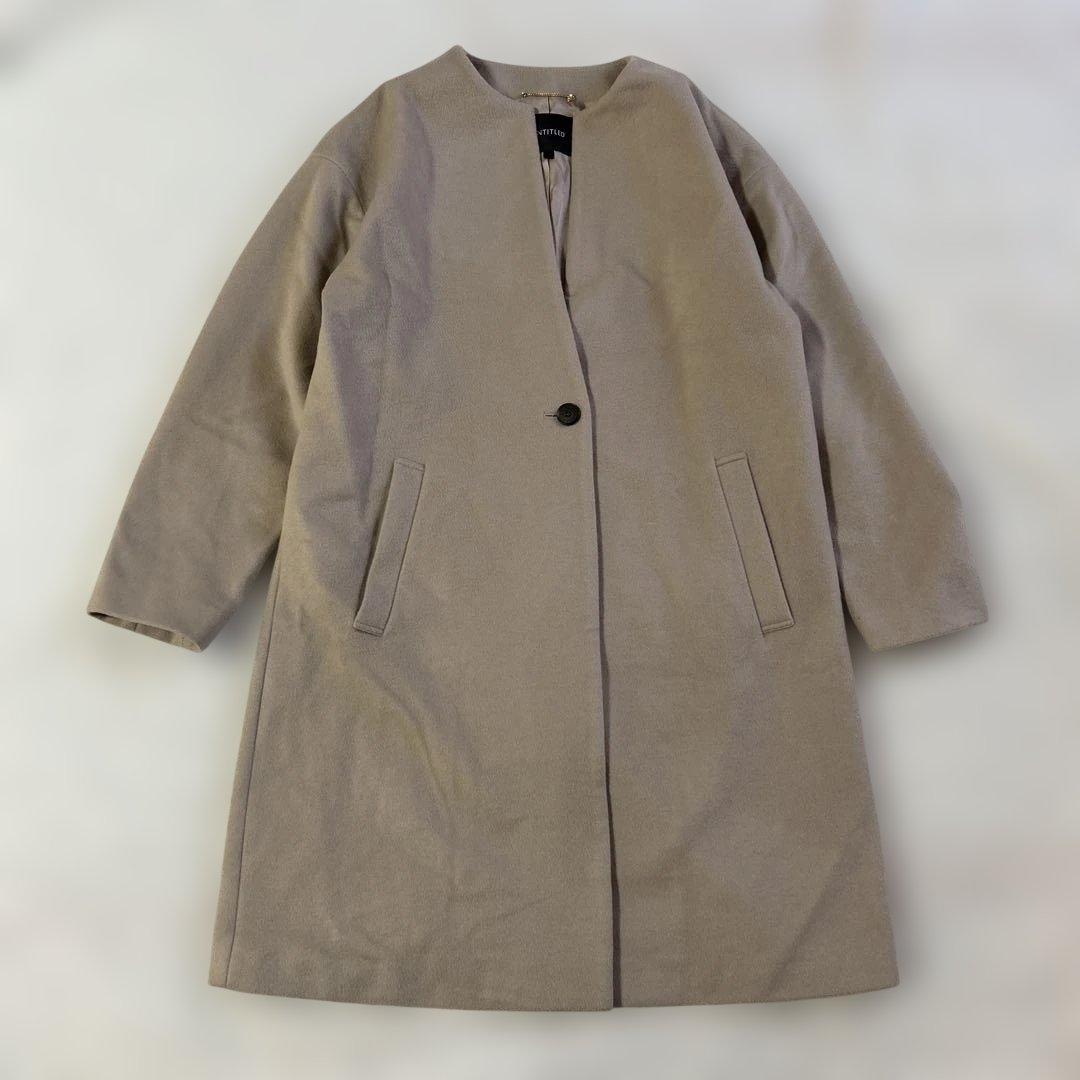 アンタイトル ノーカラー カシミヤ混 ウールコート L グレージュ