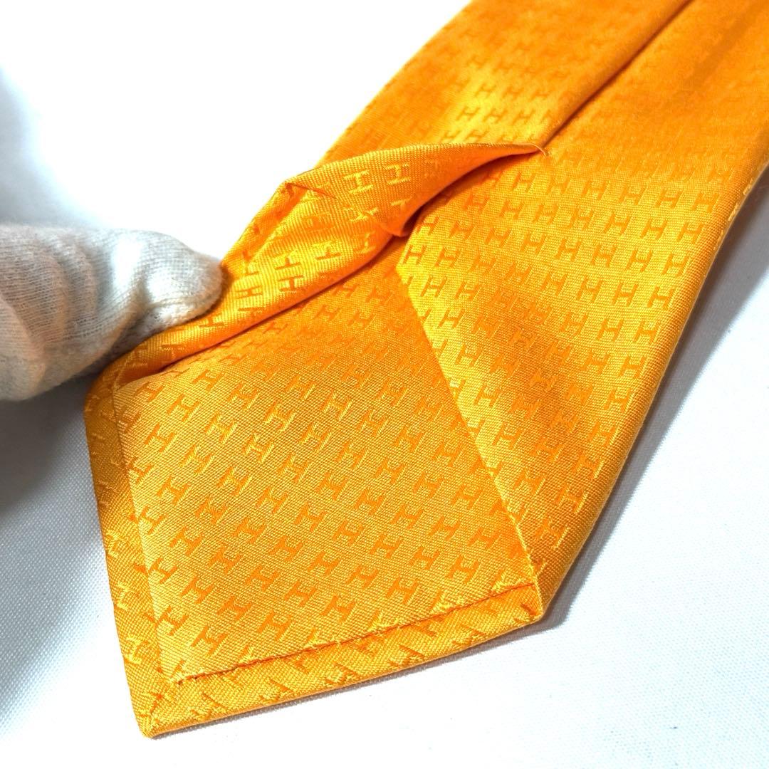 HERMES エルメス ファソネ ネクタイ オレンジ シルク100% ジャガード