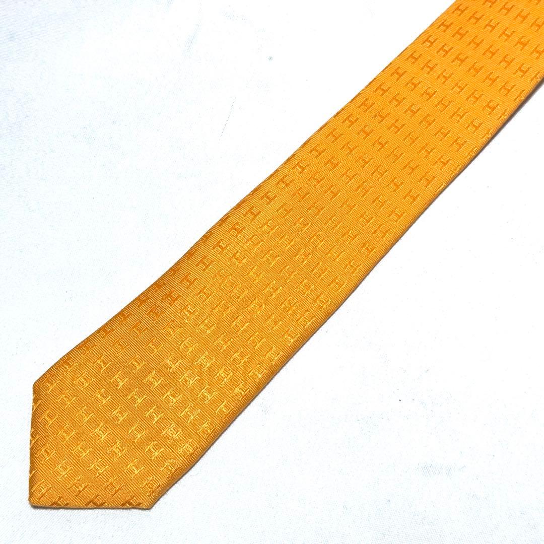 HERMES エルメス ファソネ ネクタイ オレンジ シルク100% ジャガード
