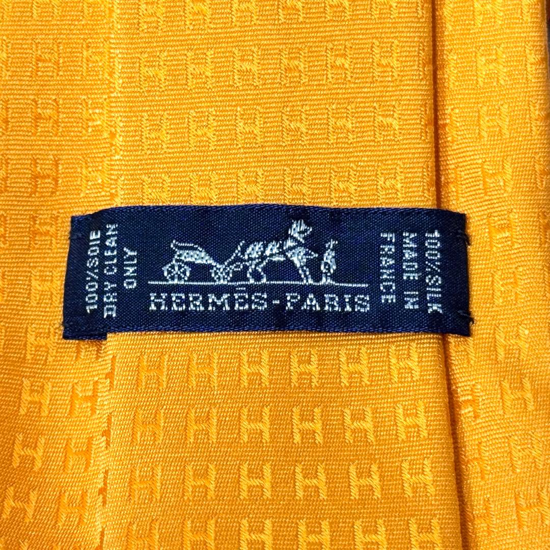 HERMES エルメス ファソネ ネクタイ オレンジ シルク100% ジャガード