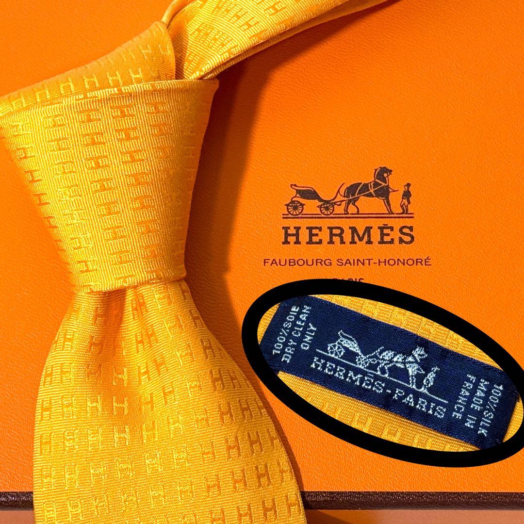 HERMES エルメス ファソネ ネクタイ オレンジ シルク100% ジャガード