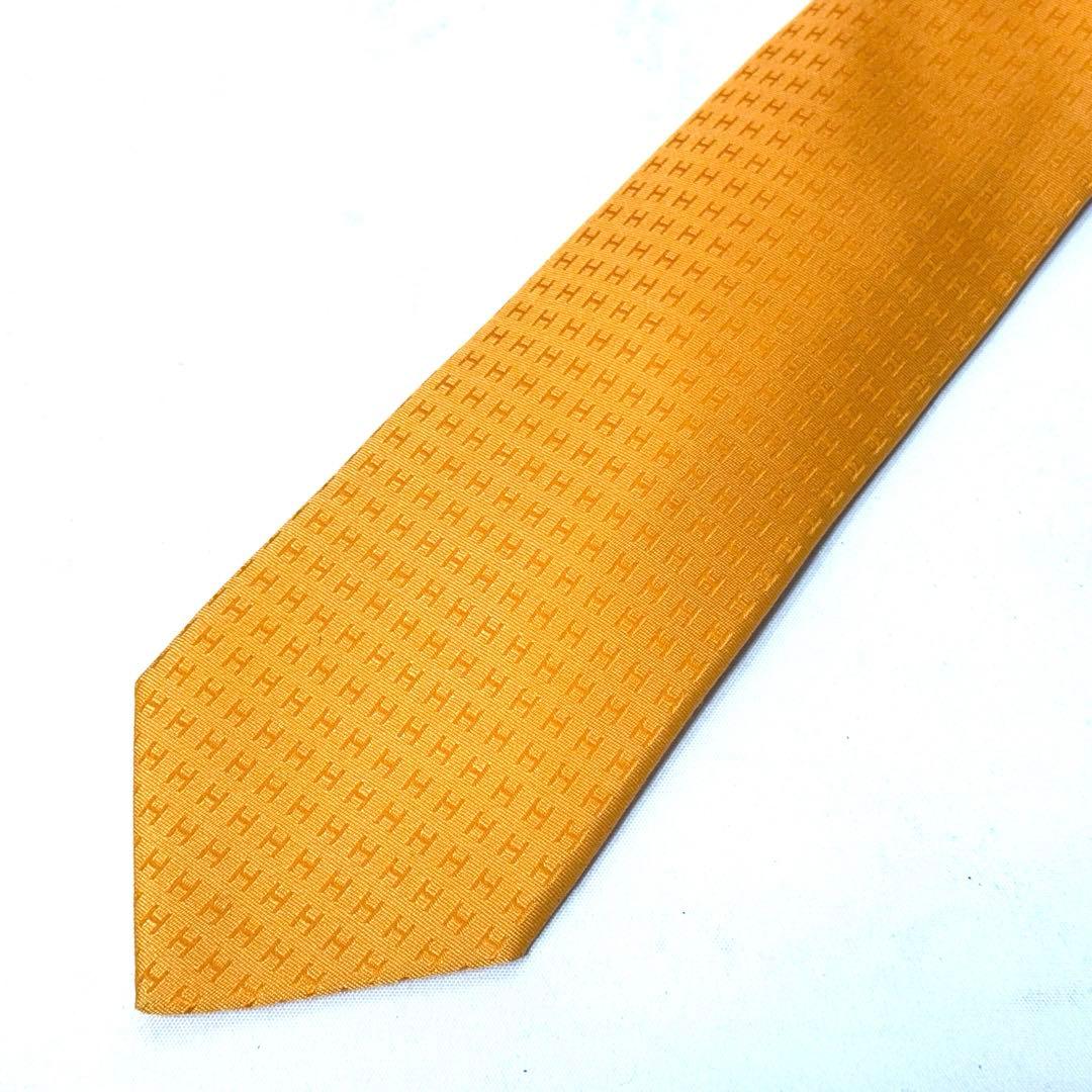 HERMES エルメス ファソネ ネクタイ オレンジ シルク100% ジャガード