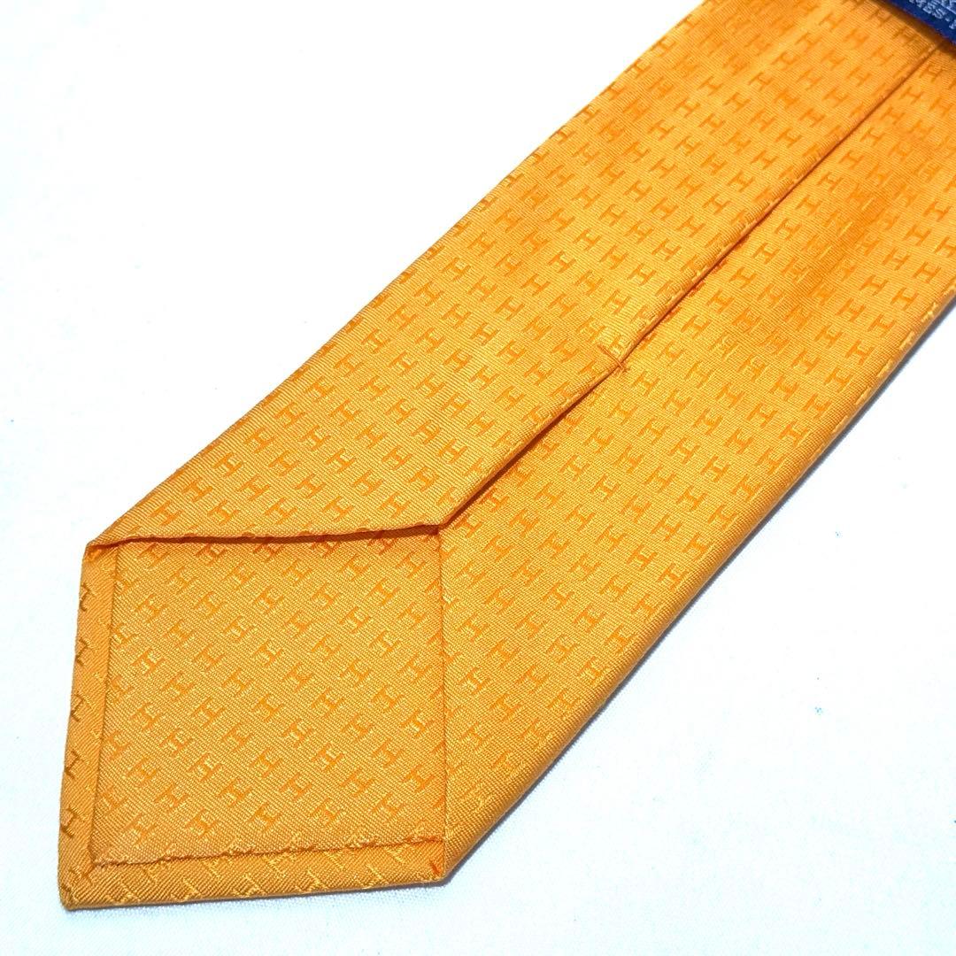 HERMES エルメス ファソネ ネクタイ オレンジ シルク100% ジャガード