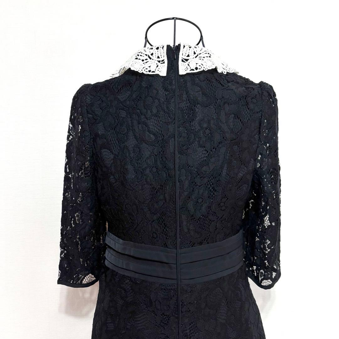 Leja レースビッグカラー花柄ウエストマークロングフレアワンピース 結婚式 S