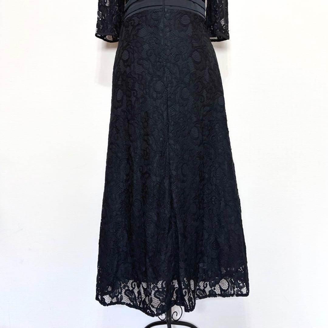 Leja レースビッグカラー花柄ウエストマークロングフレアワンピース 結婚式 S