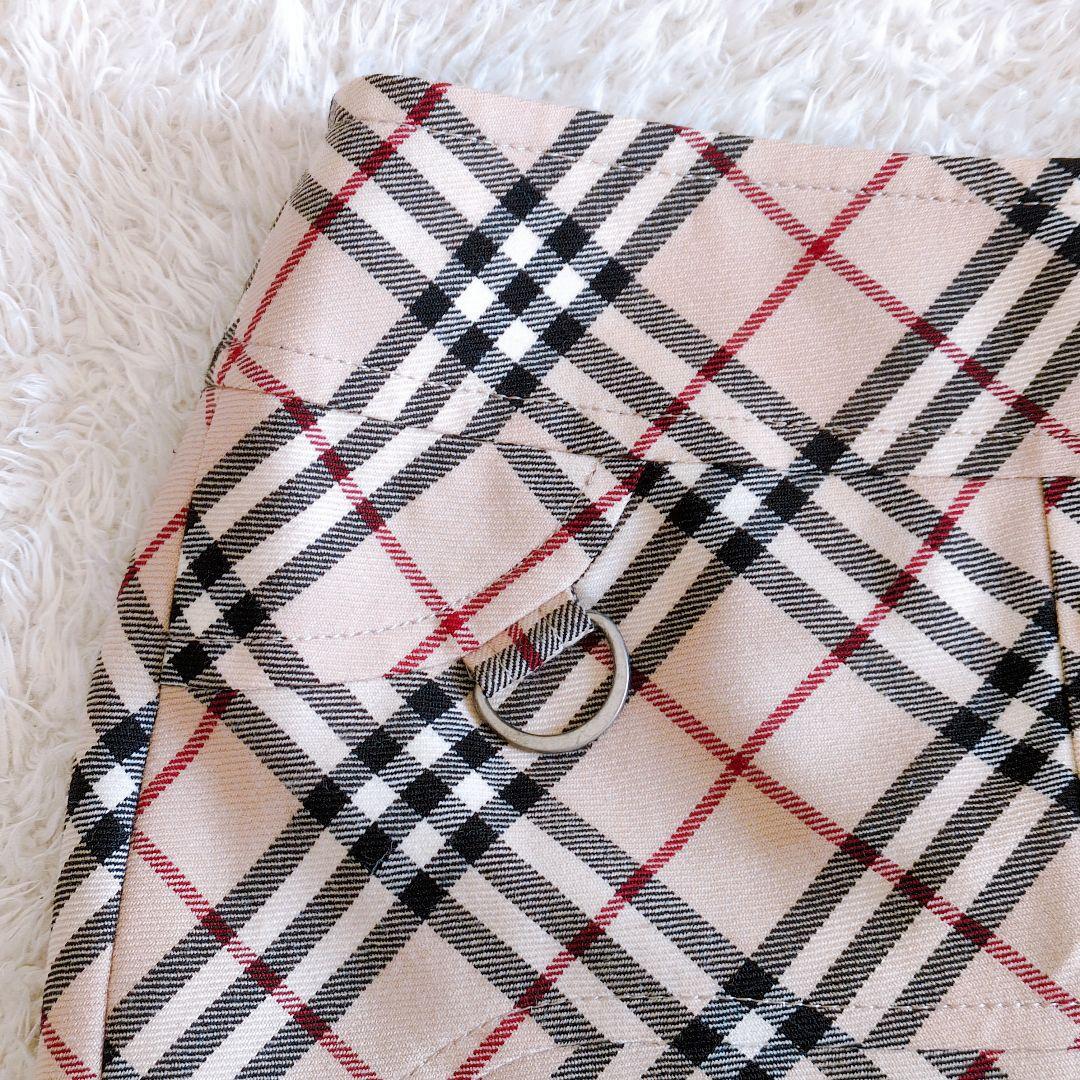 バーバリーブルーレーベル　ミニスカート　ノバチェック　フロントボタン　ベージュ