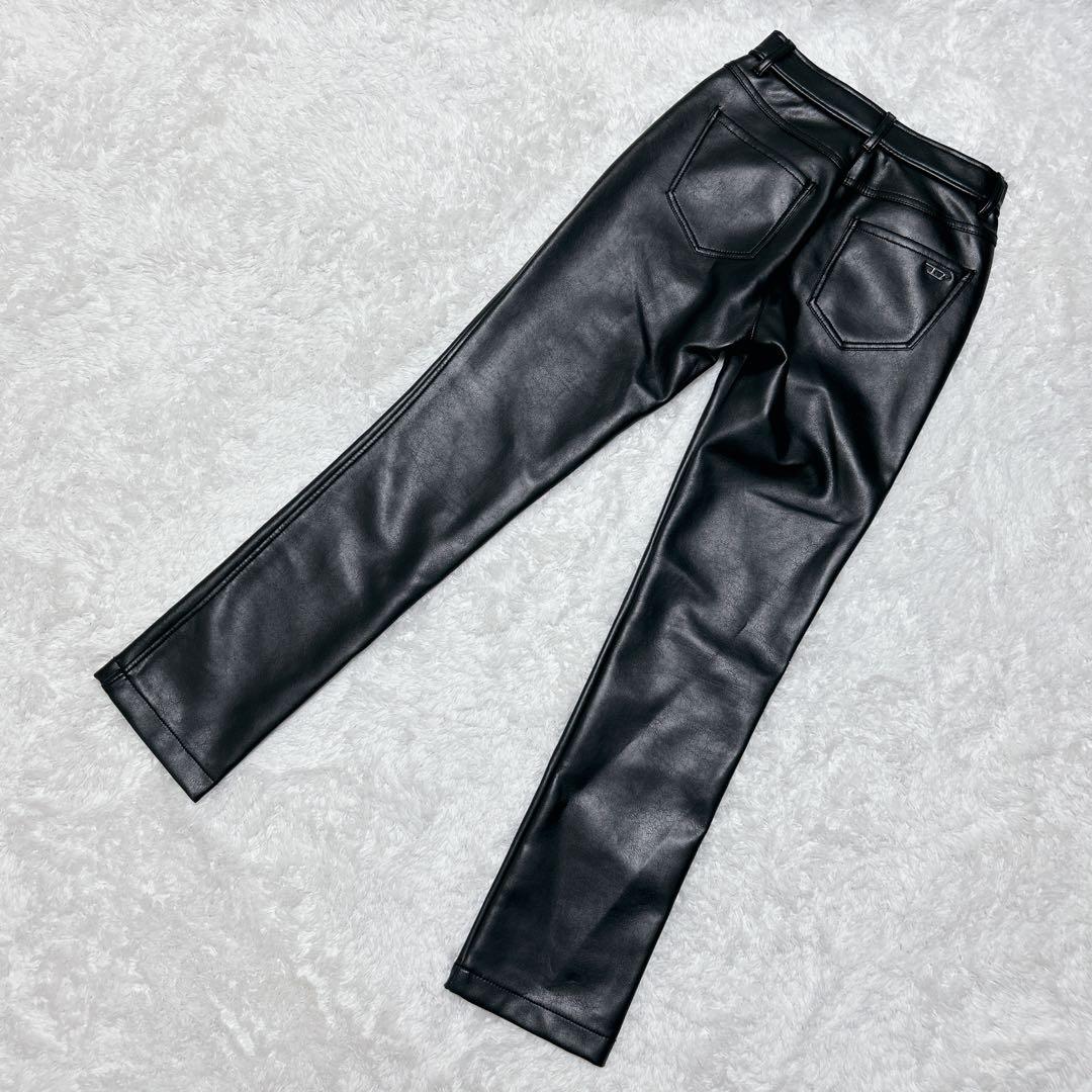 未使用級 DIESEL ディーゼル レザー Dロゴ ブラック スキニー パンツ