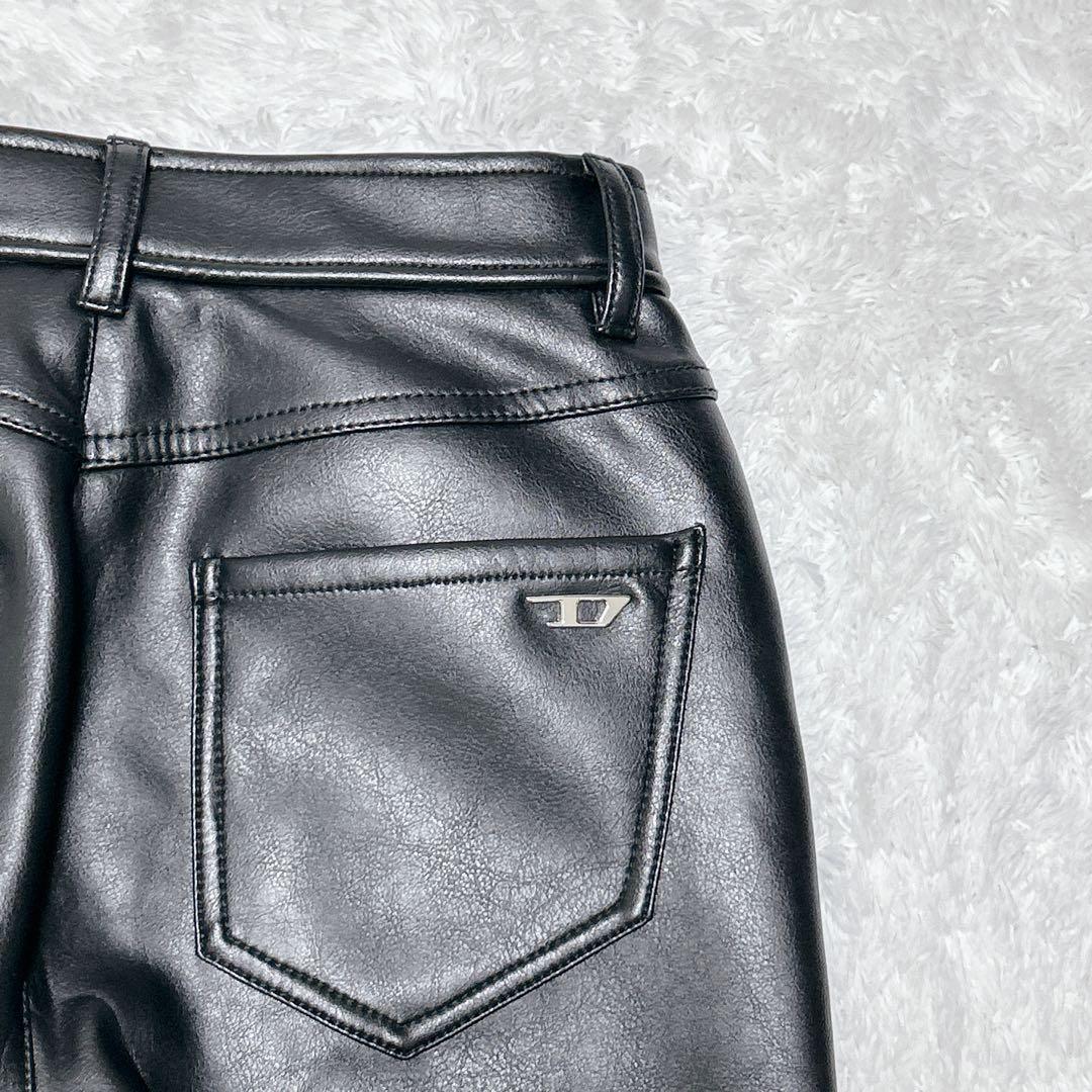 未使用級 DIESEL ディーゼル レザー Dロゴ ブラック スキニー パンツ