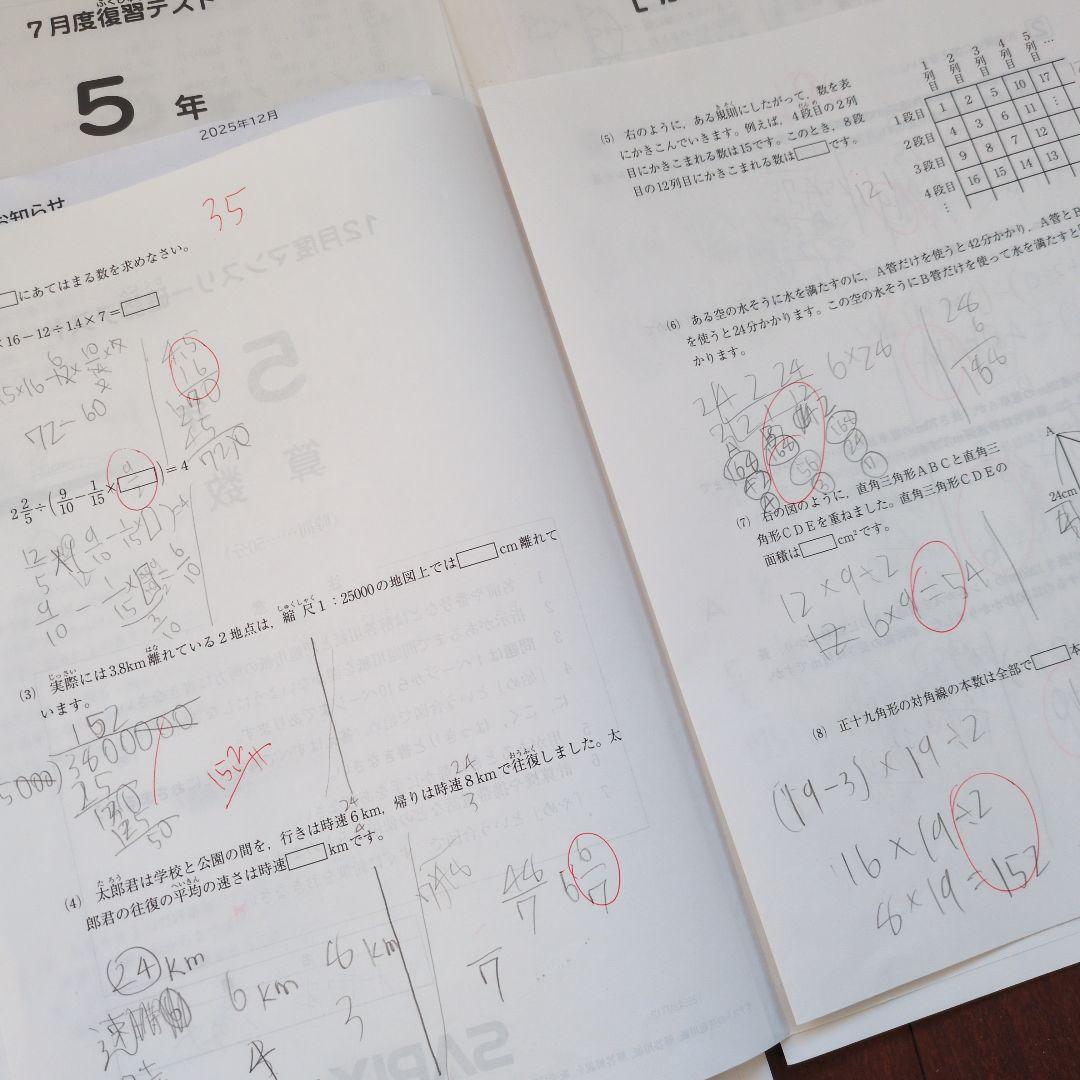 サピックス5年生テスト2025年分(全10回)セット&コース分け基準表3枚