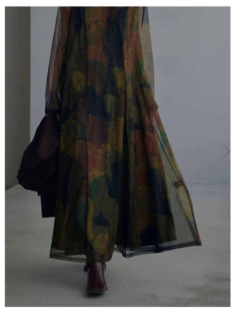 【Ameri VINTAGE】UND GYPSUM ART DRESS カーキ