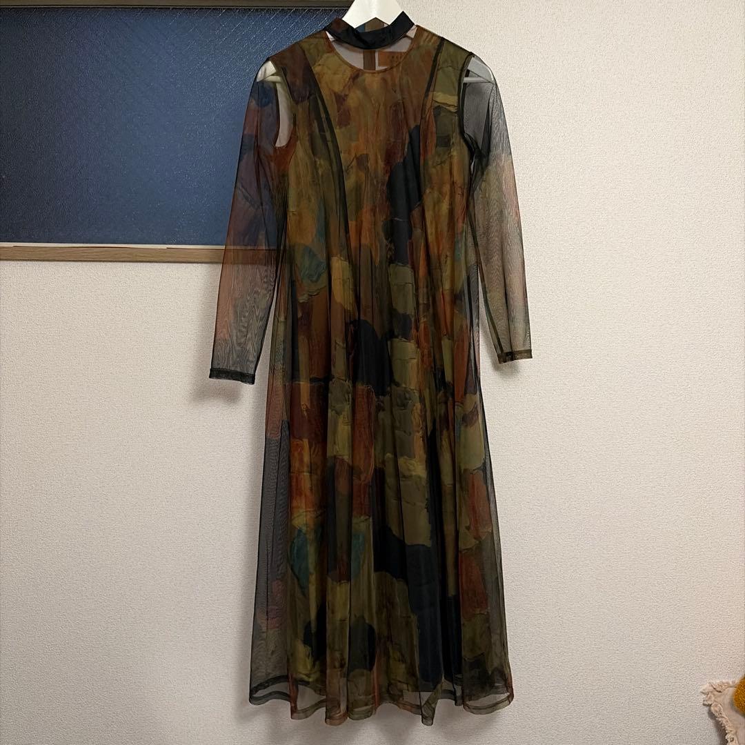 【Ameri VINTAGE】UND GYPSUM ART DRESS カーキ