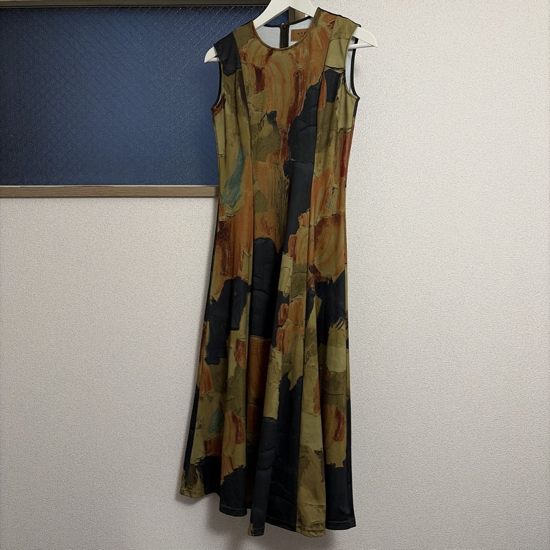【Ameri VINTAGE】UND GYPSUM ART DRESS カーキ