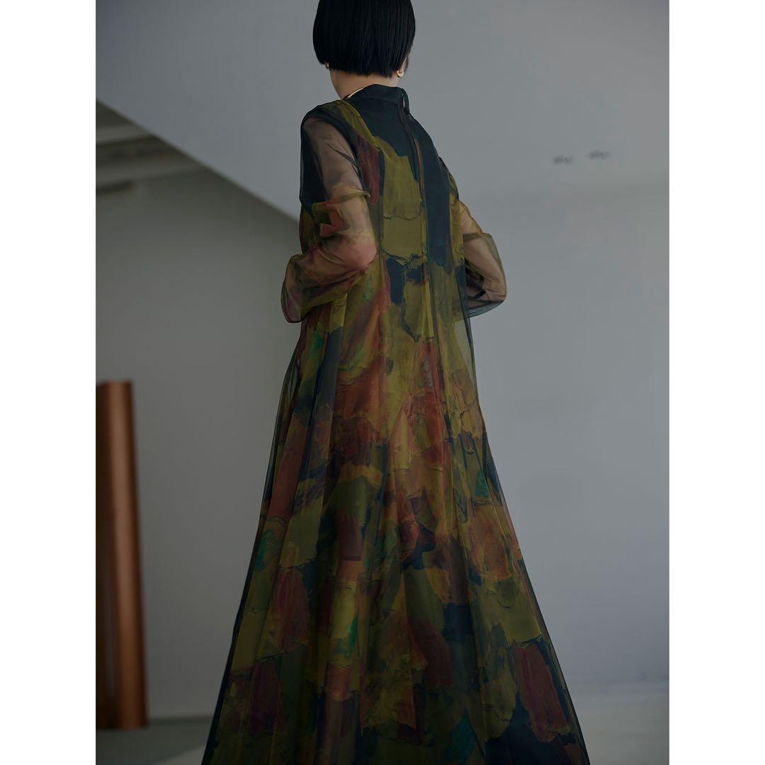 【Ameri VINTAGE】UND GYPSUM ART DRESS カーキ