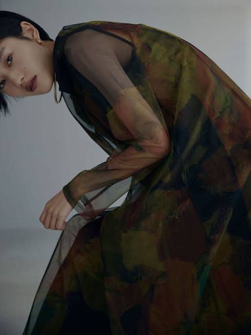 【Ameri VINTAGE】UND GYPSUM ART DRESS カーキ