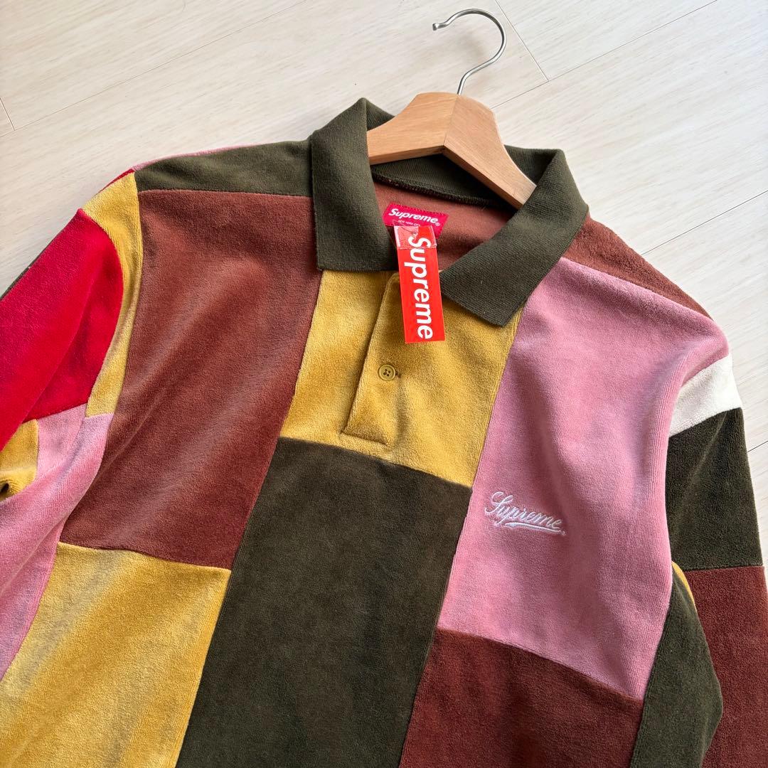 希少Mサイズ supreme patchwork velour L/S POLO