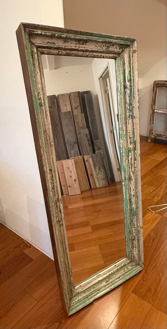 【展示品】ヴィンテージ大型姿見 グリーンブラウン