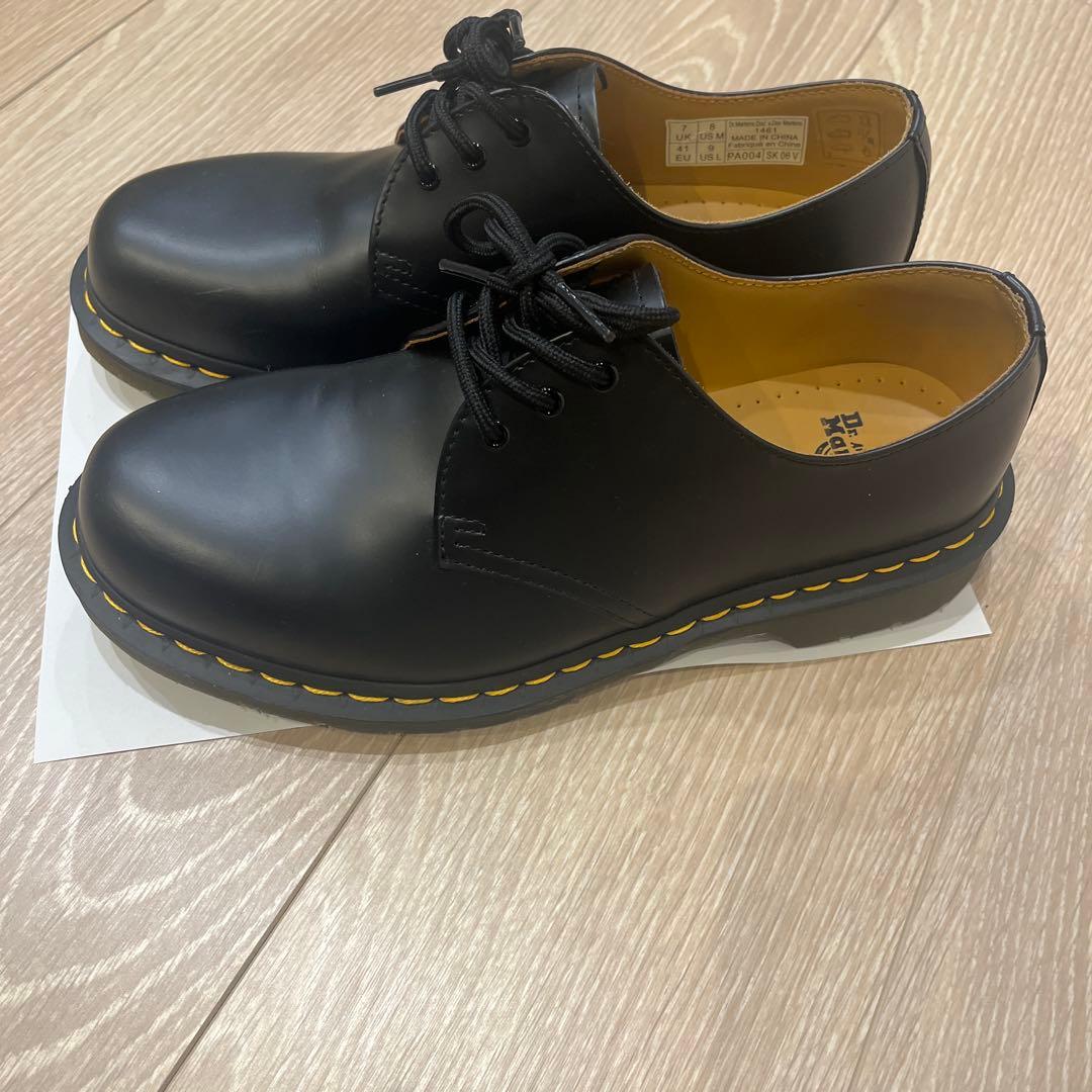 ブラックレザーシューズ イエローステッチ箱無し
