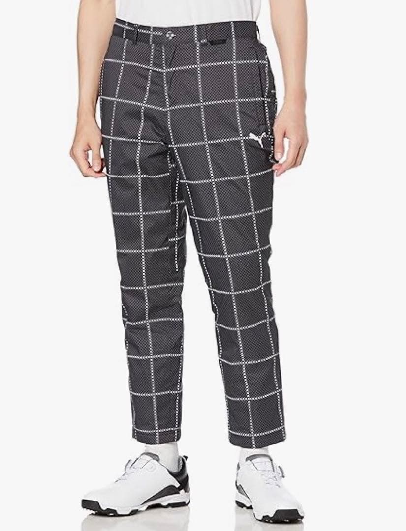 【PUMA GOLF / プーマ】秋冬防風中綿 テーパードパンツ 千鳥格子・L黒