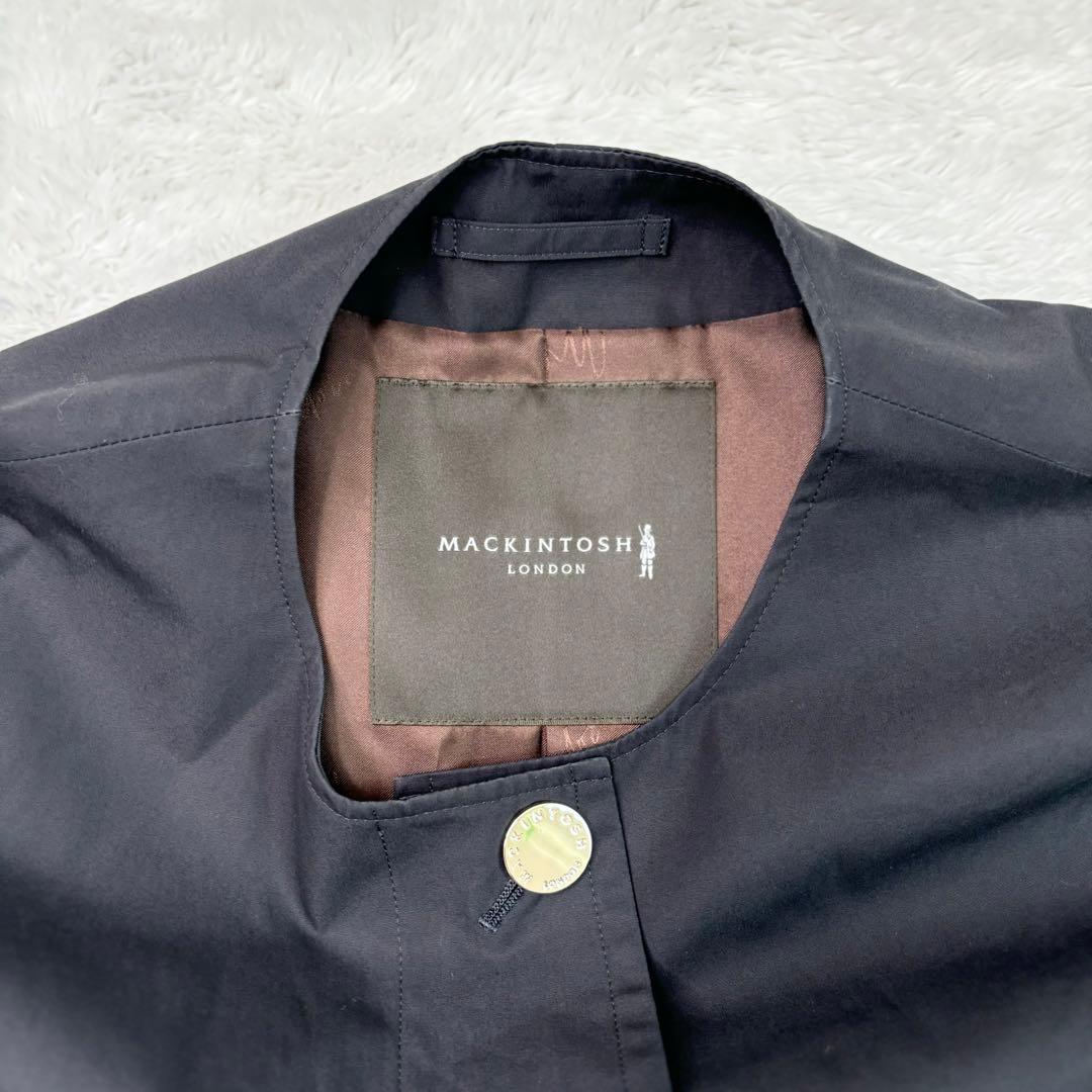 極美品✨マッキントッシュロンドン ノーカラーコート 撥水加工 ブラック 裏地総柄