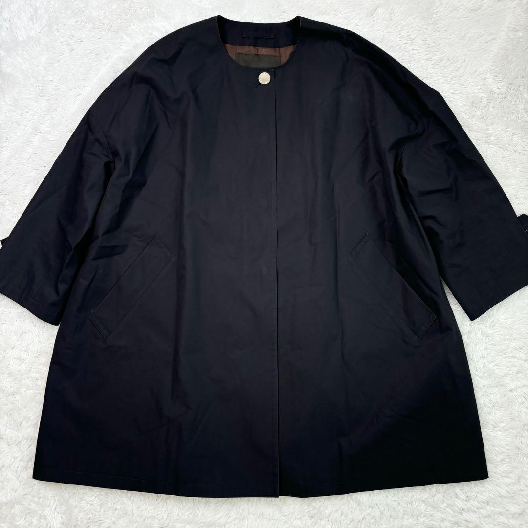 極美品✨マッキントッシュロンドン ノーカラーコート 撥水加工 ブラック 裏地総柄