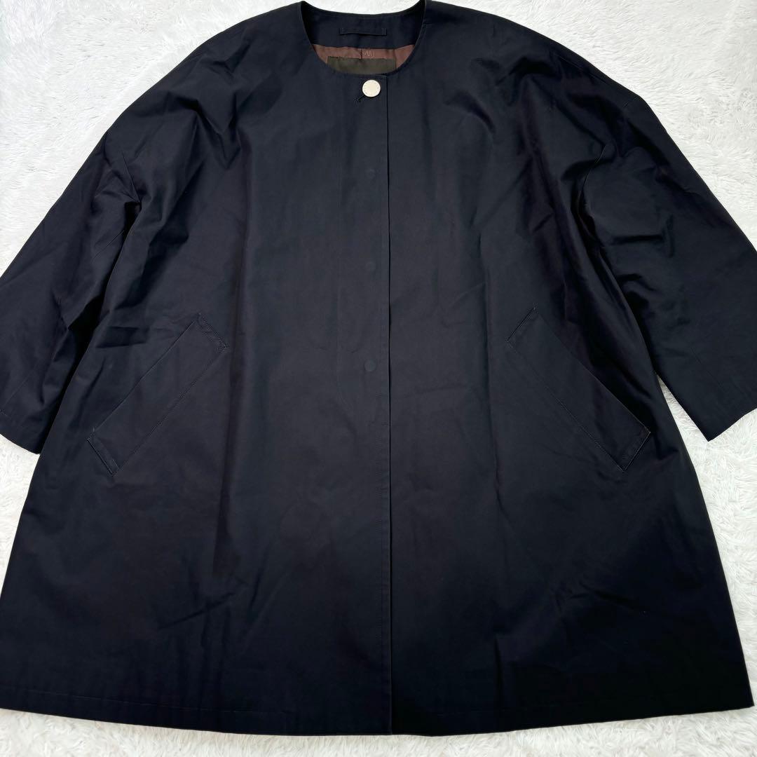 極美品✨マッキントッシュロンドン ノーカラーコート 撥水加工 ブラック 裏地総柄
