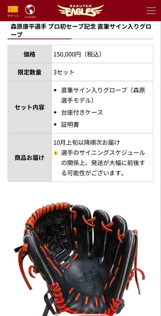 【NPB選手支給品新品未使用】硬式投手用グラブ