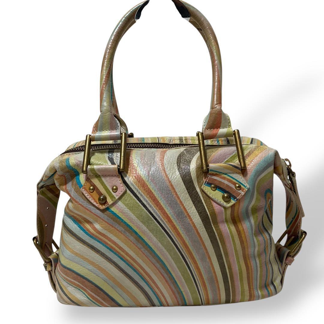 【美品】入手困難品　ポールスミス　マルチカラーボーダー柄　トートバッグ　レザー