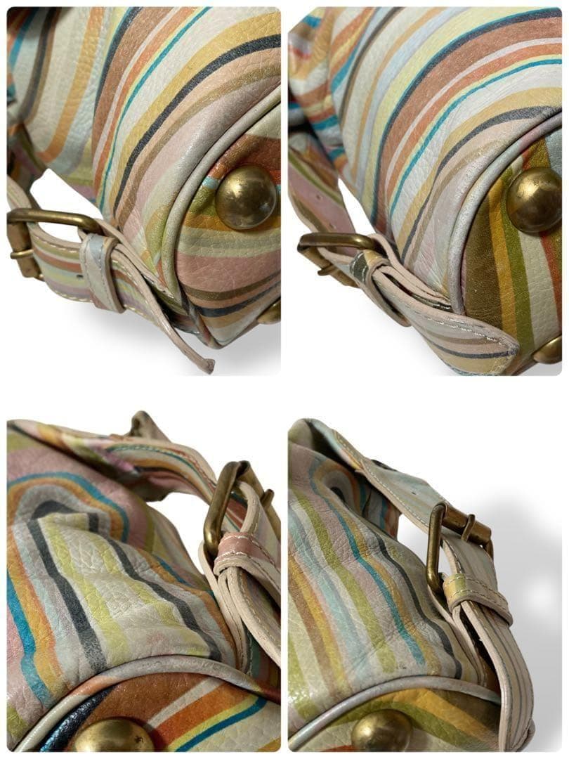 【美品】入手困難品　ポールスミス　マルチカラーボーダー柄　トートバッグ　レザー