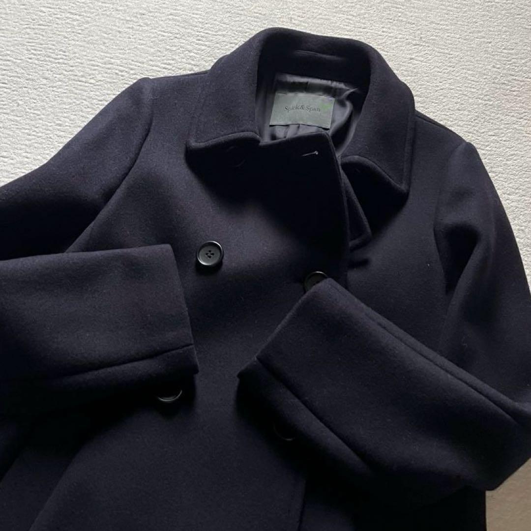 極美品 スピックアンドスパン ウール ピーコート 紺 38 ダブルブレスト