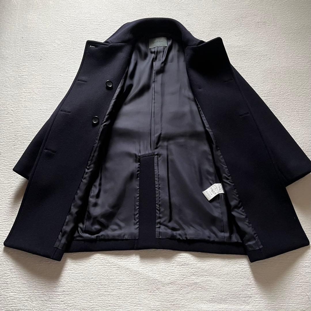 極美品 スピックアンドスパン ウール ピーコート 紺 38 ダブルブレスト