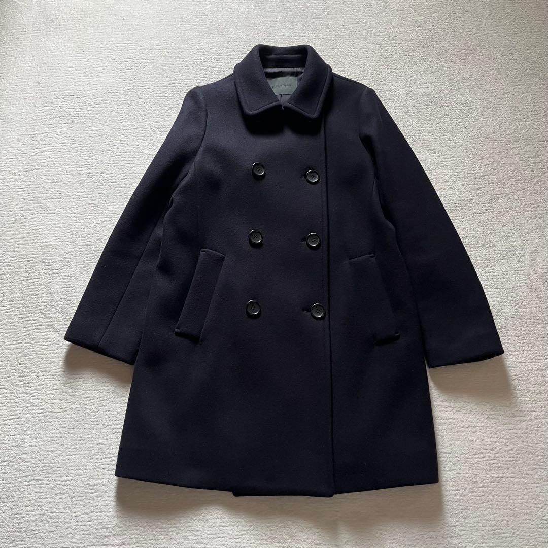 極美品 スピックアンドスパン ウール ピーコート 紺 38 ダブルブレスト
