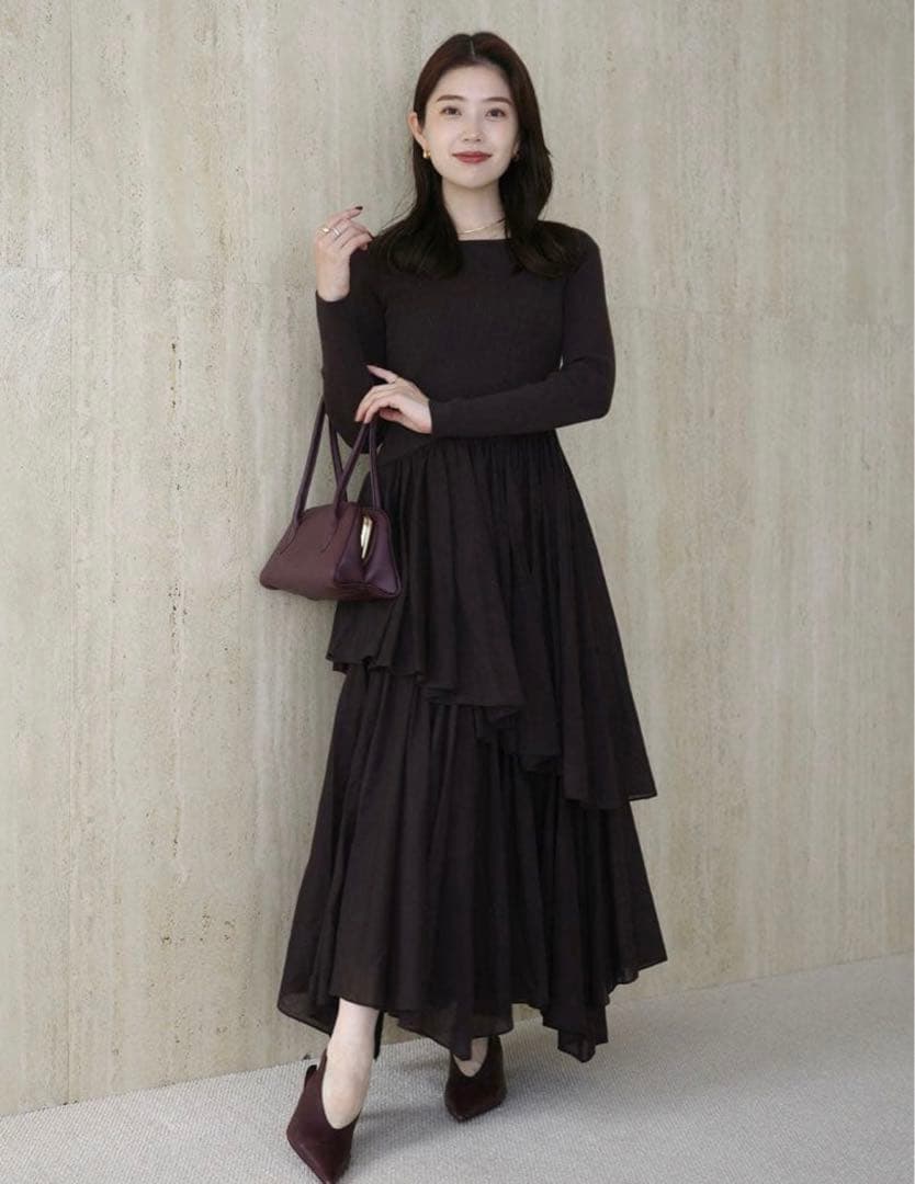 新品タグ付 anuans ボートネックイレギュラーヘムドッキングニットワンピース