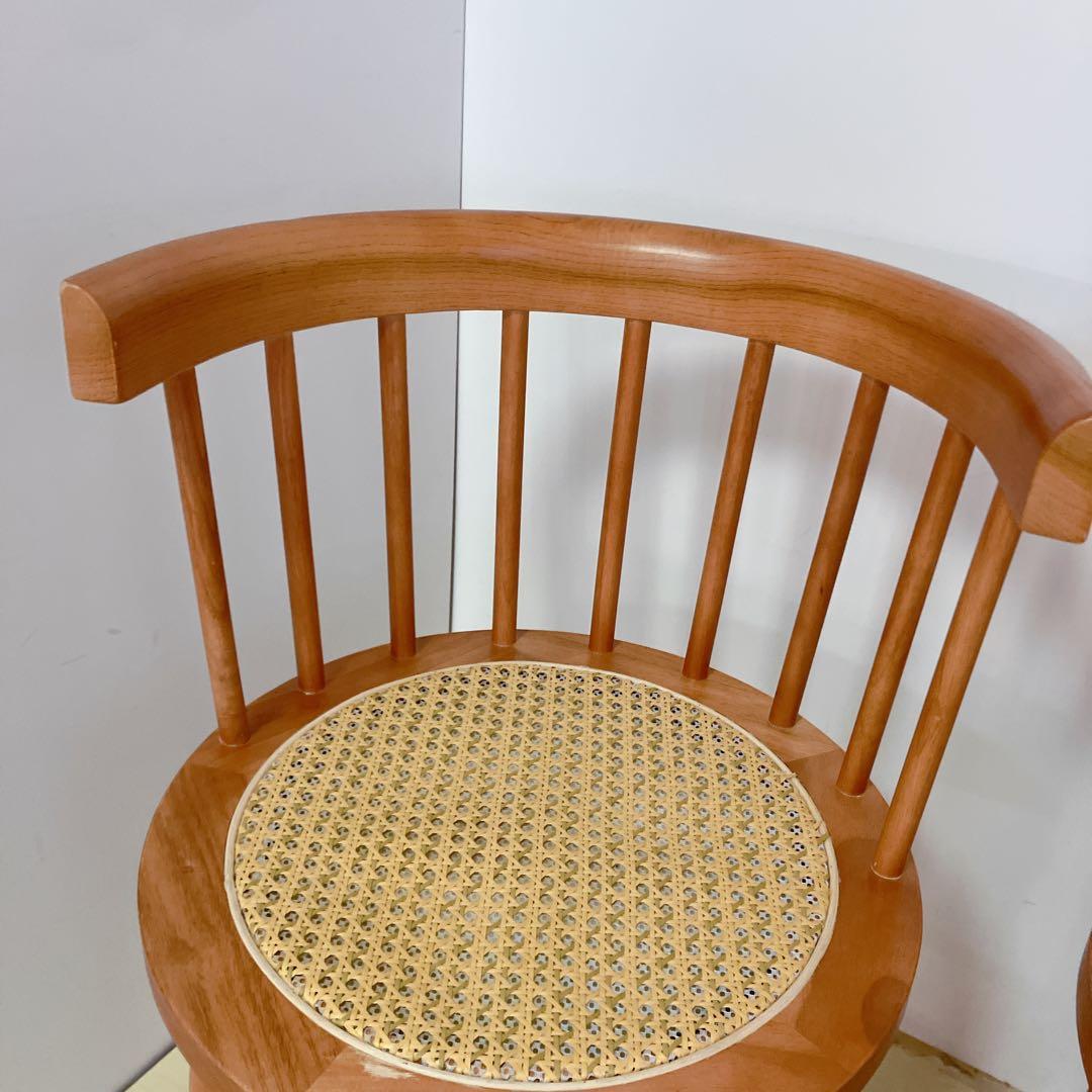 ラタン　ダイニングチェア　2脚セット　座面　籐中空シート　アームレスチェア