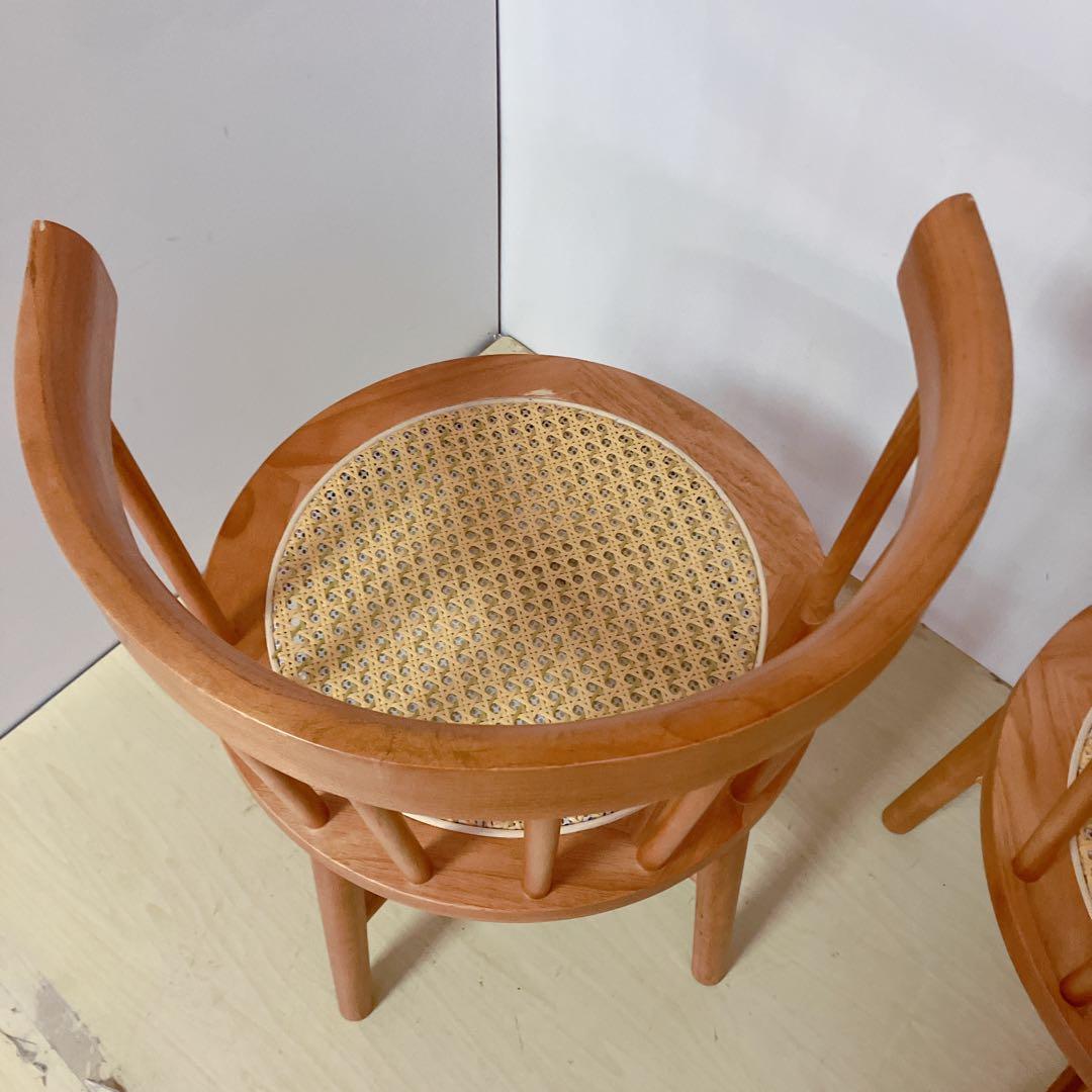 ラタン　ダイニングチェア　2脚セット　座面　籐中空シート　アームレスチェア