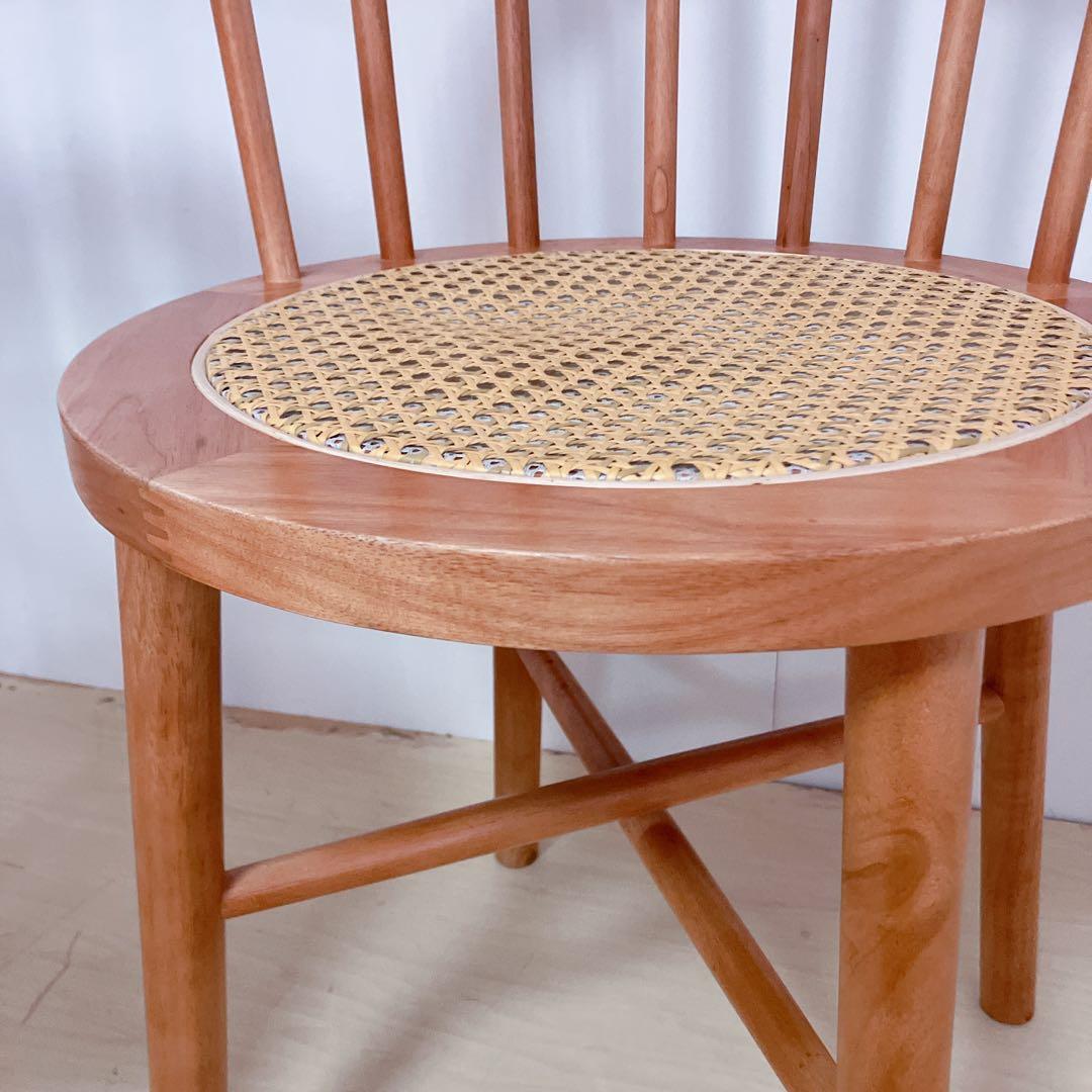 ラタン　ダイニングチェア　2脚セット　座面　籐中空シート　アームレスチェア