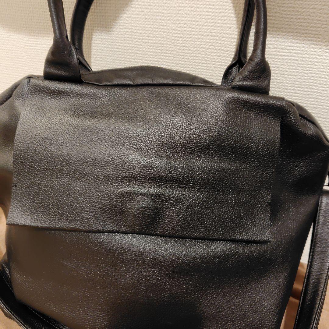 パピヨネ　ear PAPILLONNER　レザーフラップ2WAYバッグ　L　黒