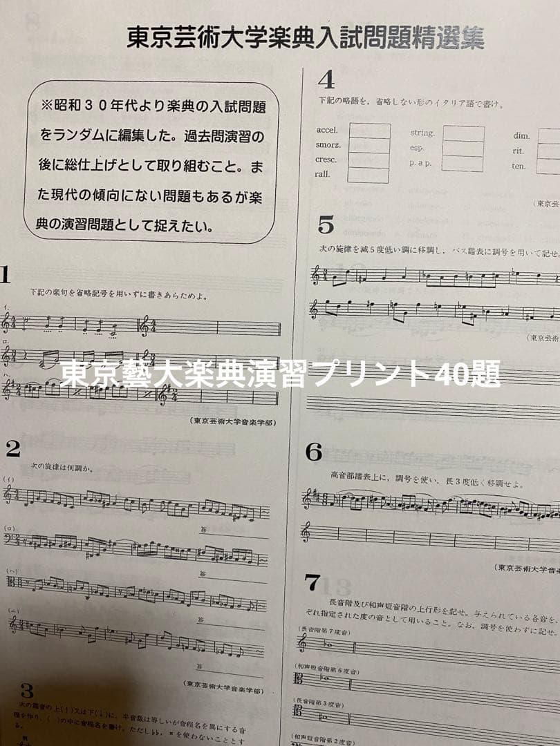 【藝高】東京藝術大学附属音楽高等学校楽典　音楽大学入試問題集（除邦楽）楽典芸大