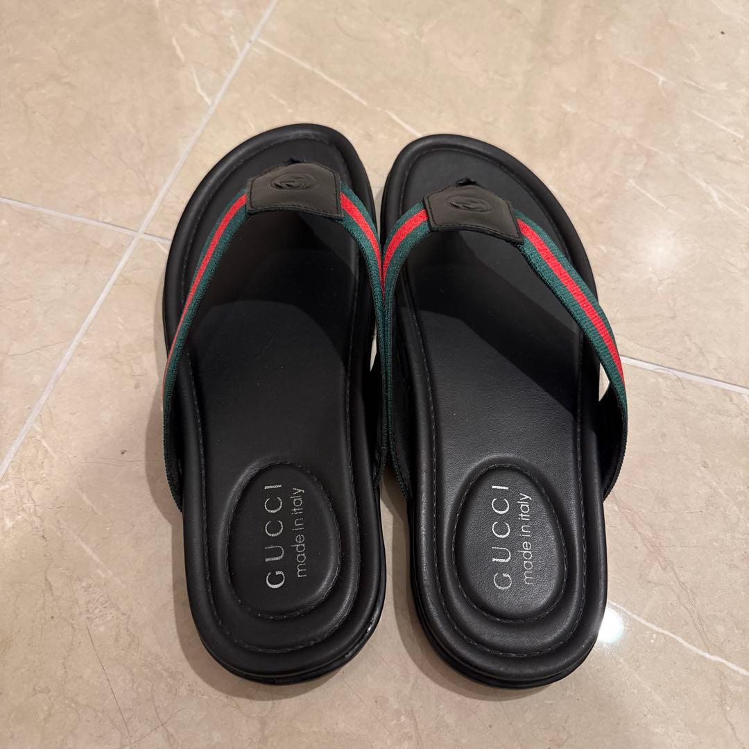 GUCCI トングサンダル 41 ブラック/グリーン/レッド